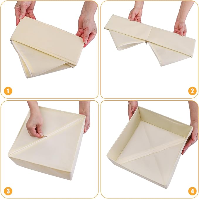 Foldable Dresser Drawer Organizers Clothes & Underwear Storage Box Drawer Divider Organizer Basket Bins for Socks, Bras - 3 Pack (Creamy-White)
