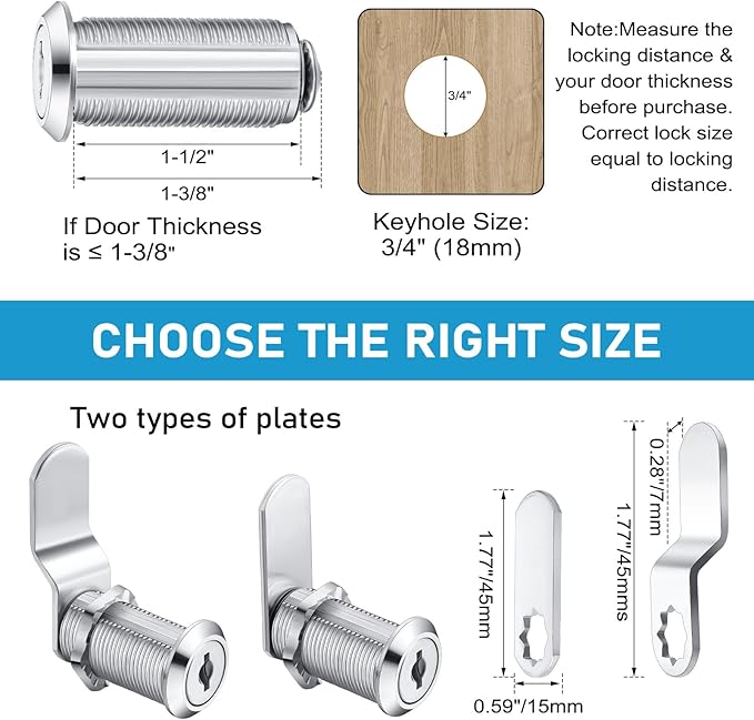 Kenning 24 Sets Cabinet Locks with Keys for Secure Drawer Mailbox RV Storage Box Replacement Lock, Zinc Alloy(1-1/2''Cylinder Length, 1.3'' Max Panel Thickness)