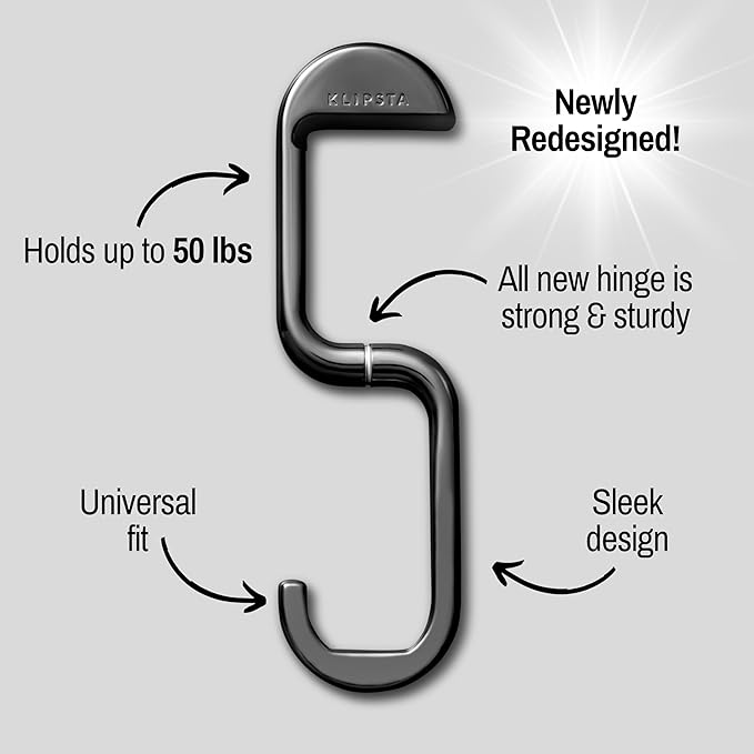 KLIPSTA FLIP Bag Hook - Newly Redesigned. Portable Purse Hanger for Table with Magnetic Closure - (Chrome Black)
