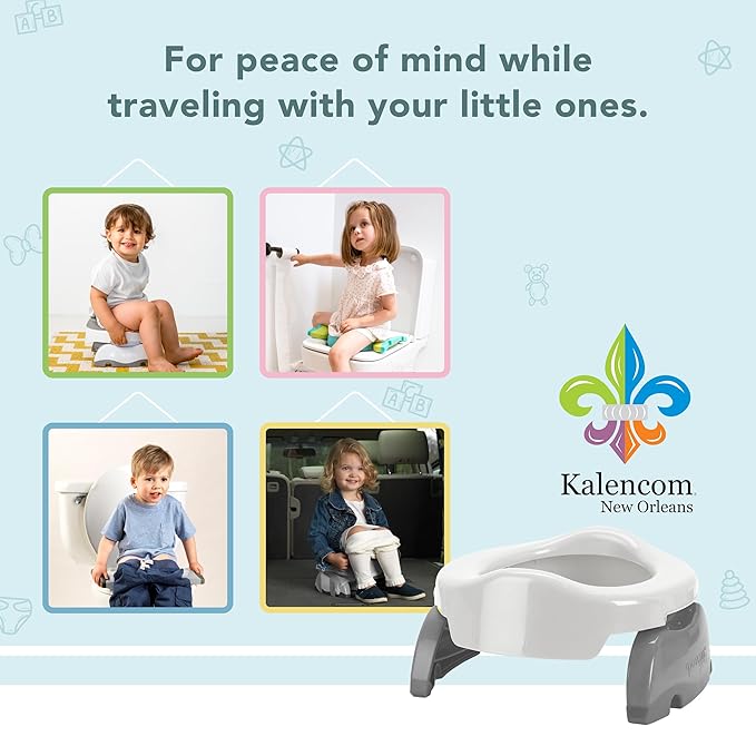 Kalencom Potette Plus 2-in-1 Travel Potty and Trainer Seat - Dual-Purpose Potty Training Toilet Seat - Portable Potty for Toddler Travel - with Durable, Lock-in Legs and Splash Guard - White/Gray