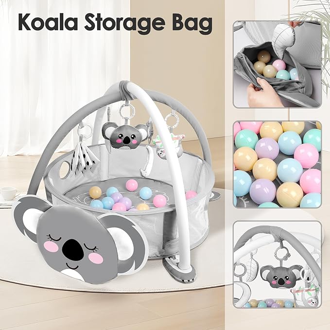 dearlomum 4-in-1 Baby Play Mat Baby Gym, Interactive Including 30 Balls with 5 Learning Toys for Newborn Toddler(Koala)
