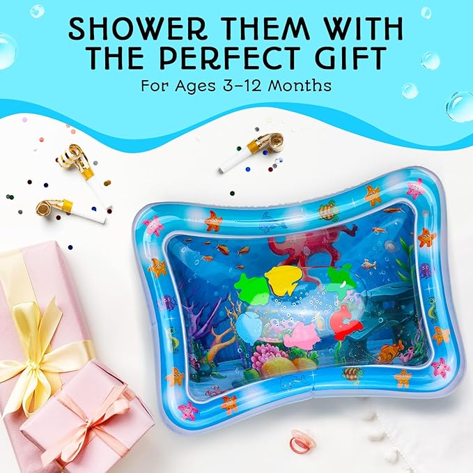AVEC MAMAN Tummy Time Water Mat – Inflatable Water Play Pad for Babies - Sensory Tummy Time Mat for Floor Play - 100% BPA-Free & Leakproof - Baby, Infants 3-12 Months