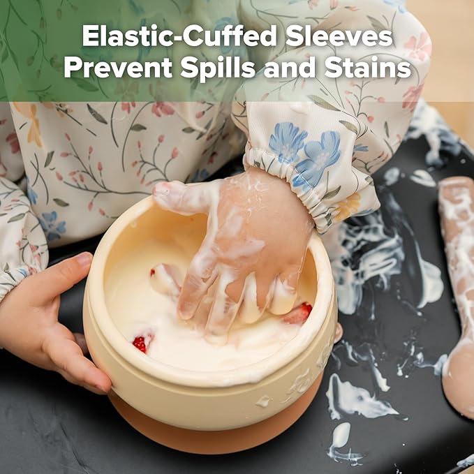 haakaa Long Sleeve Baby Bib, Waterproof & Adjustable Baby Smock Bib for Eating, Painting & Play, Easy Wipe Clean, 6–24M
