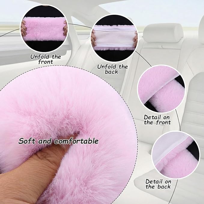 "2-Pack Soft Plush Seatbelt Covers for Kids - Comfortable Seat Belt Cushion for Newborns - Car Seat/Stroller Strap Accessories - Enhanced Driving Comfort & Protection (Baby Pink)
