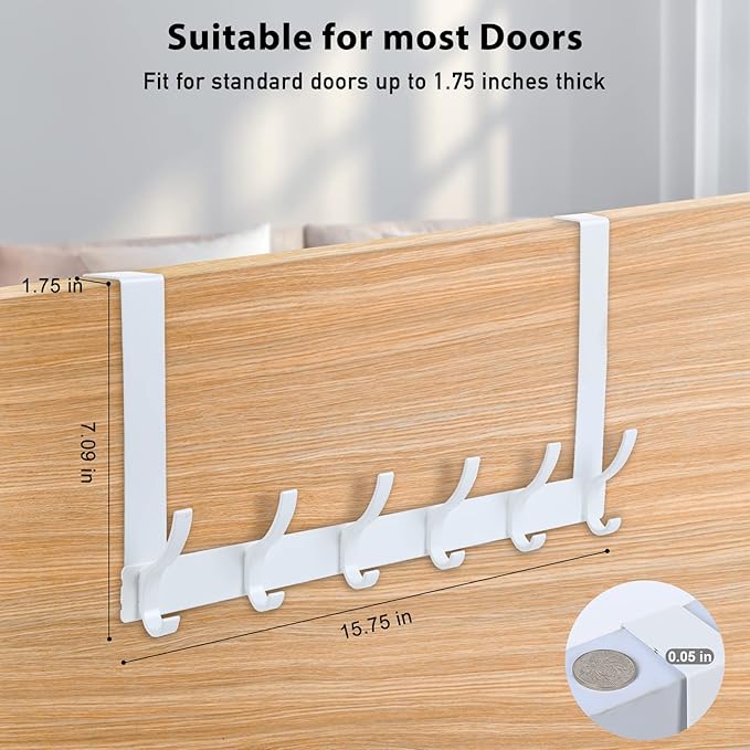 Optish Over The Door Hooks, Door Hanger Hooks for Hanging, Over The Doors Towel Racks for Bathroom with 10 Coat Hook, 2 Pack, Silver, Fit 1-3/4" Doors