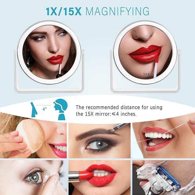 15X Magnifying Makeup Mirror for Desk Double Sided 1X/15X Desk Mirror,Portable Table Small Standing Magnifying Mirror for Cosmetic, Transparent, MKT69Z