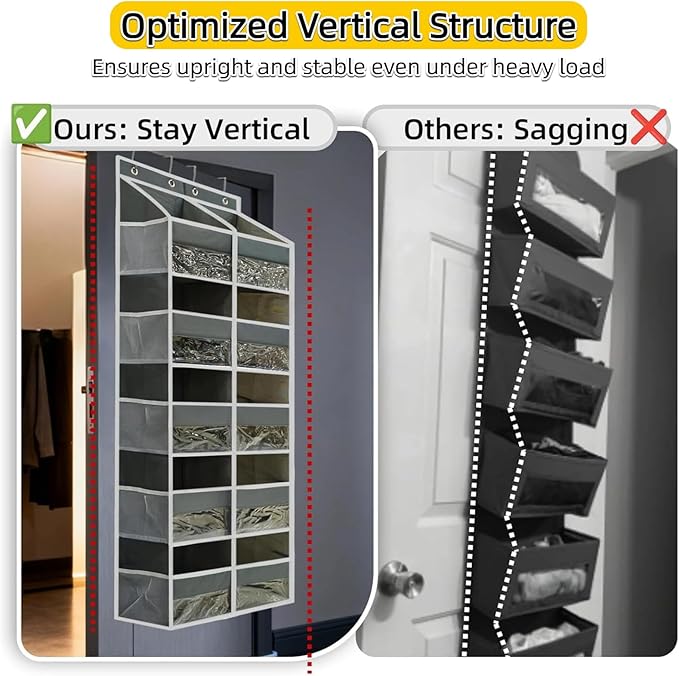 5 Tier Over the Door Organizer with 10 Clear Pockets & 10 Mesh Pockets - Extra Large Behind Door Storage for Closet, Nursery, Bedroom, Pantry | Diaper & Toy Organizer (Gray)