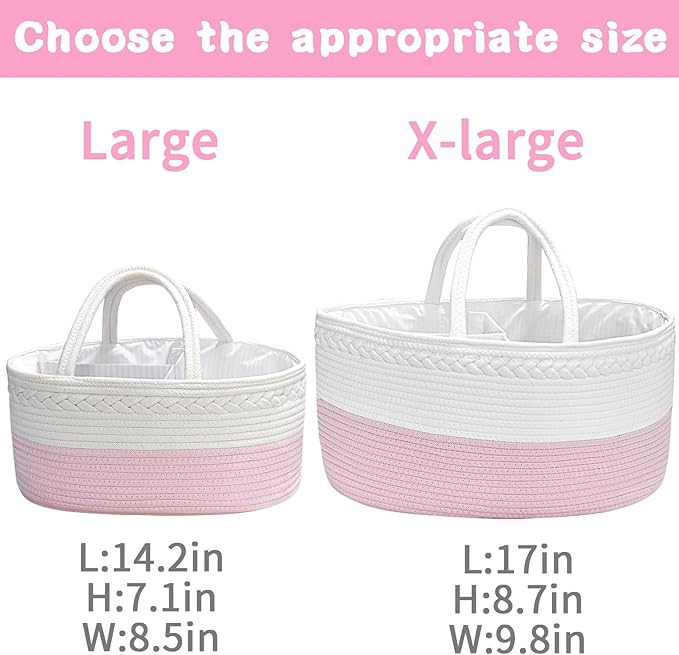 ABenkle X-Large Diaper Caddy Organizer - Cotton Rope Nursery Storage Basket for Baby Essentials, Boys & Girls Shower Gift, Changing Table Organizer
