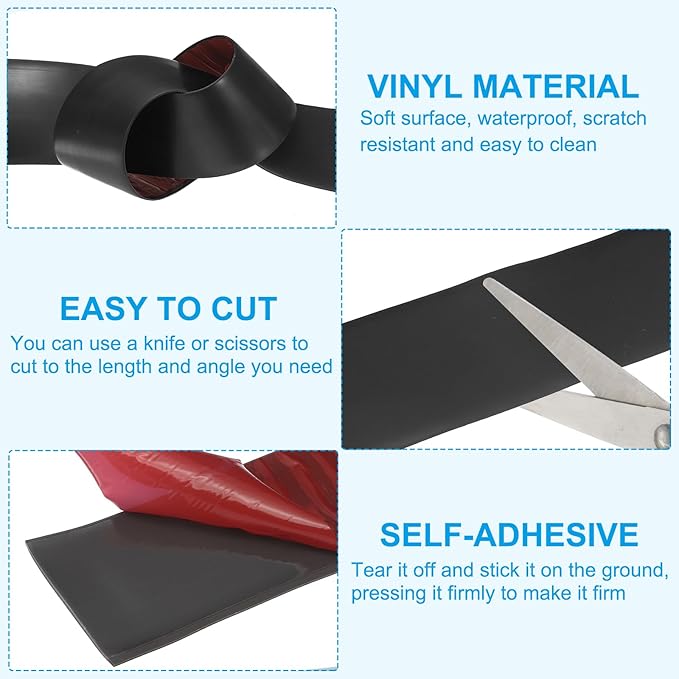 PATIKIL Self Adhesive Floor Transition Strip 2 in x 3 Ft, Vinyl Laminate Floor Flat Divider for Joining Floor Gaps Doorways Carpet Cover Floor Tiles Black