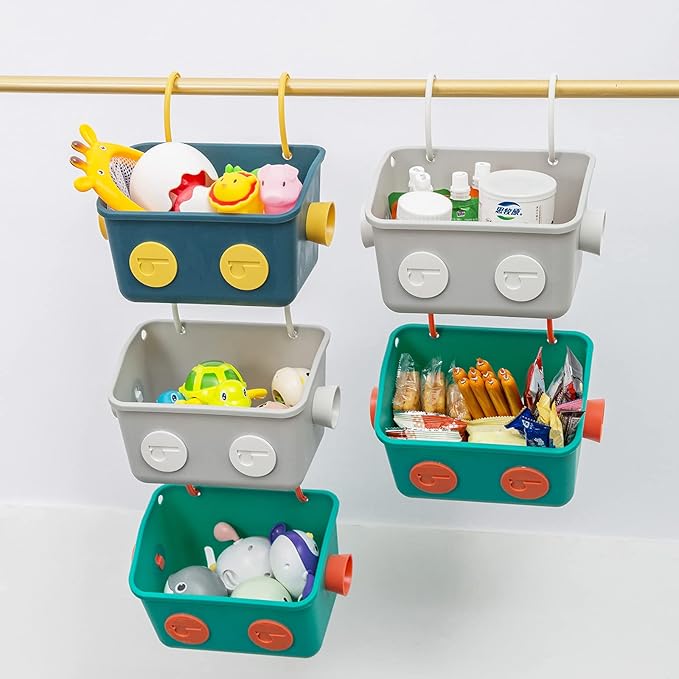 LUFOFOX Bath Toy Storage Organizer Basket, 3 Layers Colorful Robot Modeling Wall Mounted Kids Hanging Shower Caddy with Hooks for Shampoo