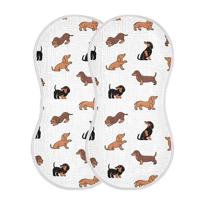 Muslin Baby Burp Cloths Set of 1, Soft Absorbent Cute Dogs Dachshunds Muslin Washcloths, Bibs, Face Towel for Newborn Boys Girls, 22 x 11 Inch