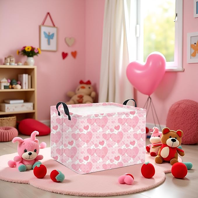 TIBAOLOVER Rectangular Valentines Basket for Women Girls Storage Bin Organizer Box Shelf Room Decor(Light Pink Heart)