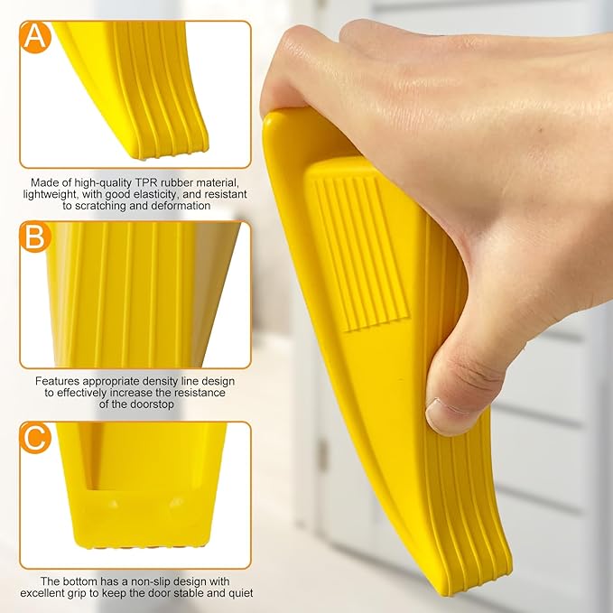 5 Pcs Jumbo Door Stoppers for Floor Rubber Door Stop Wedge Floor Sturdy Stackable Door Stop Large Door Wedge for Hotel Carpet Door Hardwood Concrete and Tile (Yellow)