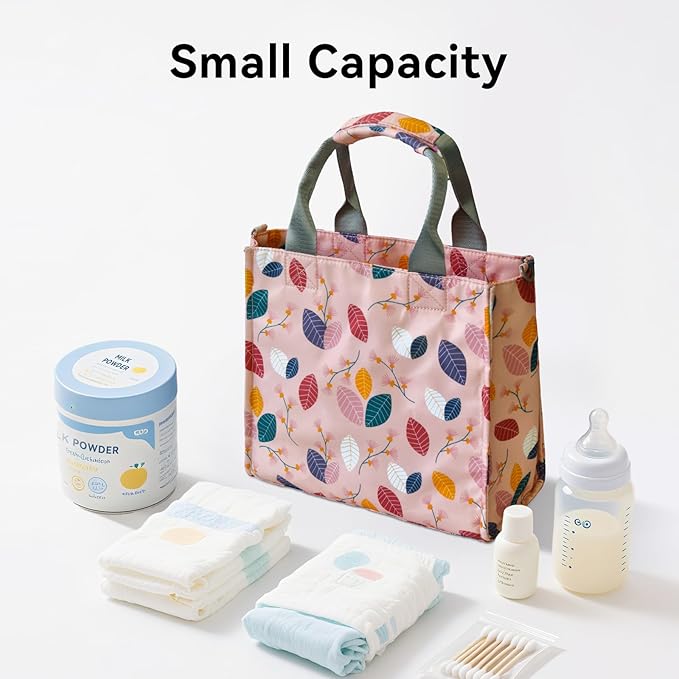 PHEBEN Small Diaper Bag Tote Waterproof Travel Mini Diaper Bag Multi-Function Baby Handbag Crossbody Purse(Leaf)