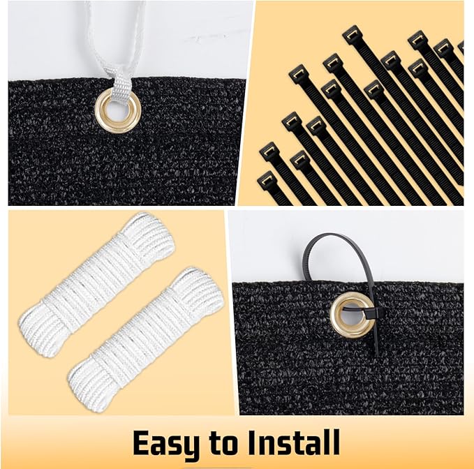 SUNNY GUARD Shade Cloth 4/6/8/10/12 FT Sun Shade Screen Fabric Shade Cover Tarp with Grommets for Pergola Backyard Garden, Black