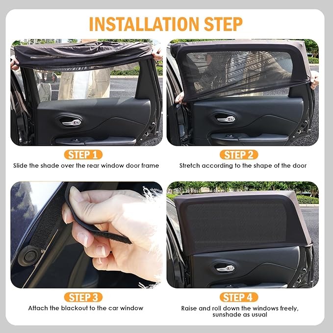 Car Window Shade for Baby, UV Protection Breathable Mesh Window Shades for Baby in Car, Universal Fit Stretchable Sun Shade for Keep Interior Cool for Toddler Kids Children (2 Pack)