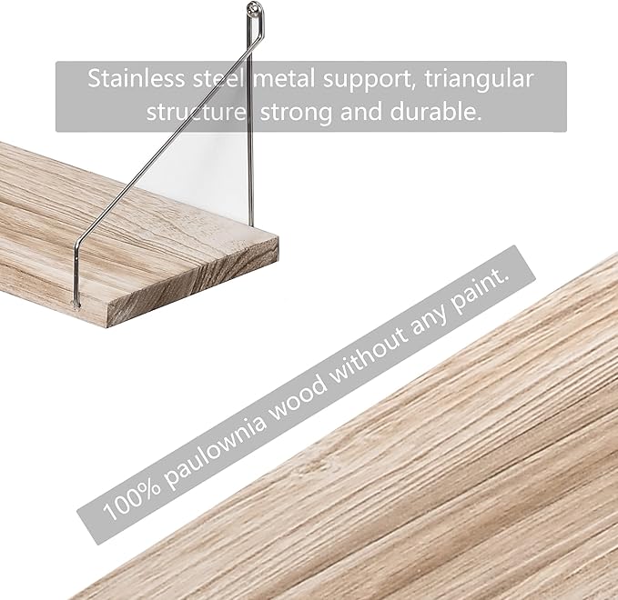 MITIME Floating Shelves Set of 3 Rustic Solid Wood Floating Shelf Wall Storage Shelves for Living Room, Bedroom, Bathroom, Kitchen Laundry, Office,no Drill Shelf(Light Color L+L+L)