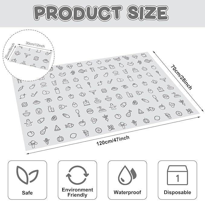 40 Pcs 28" x 47" Disposable Splat Mat for Under High Chair Baby Floor Mats Waterproof Splash Biodegradable Multipurpose for Baby Activity LED Weaning Supplies Home (Food)