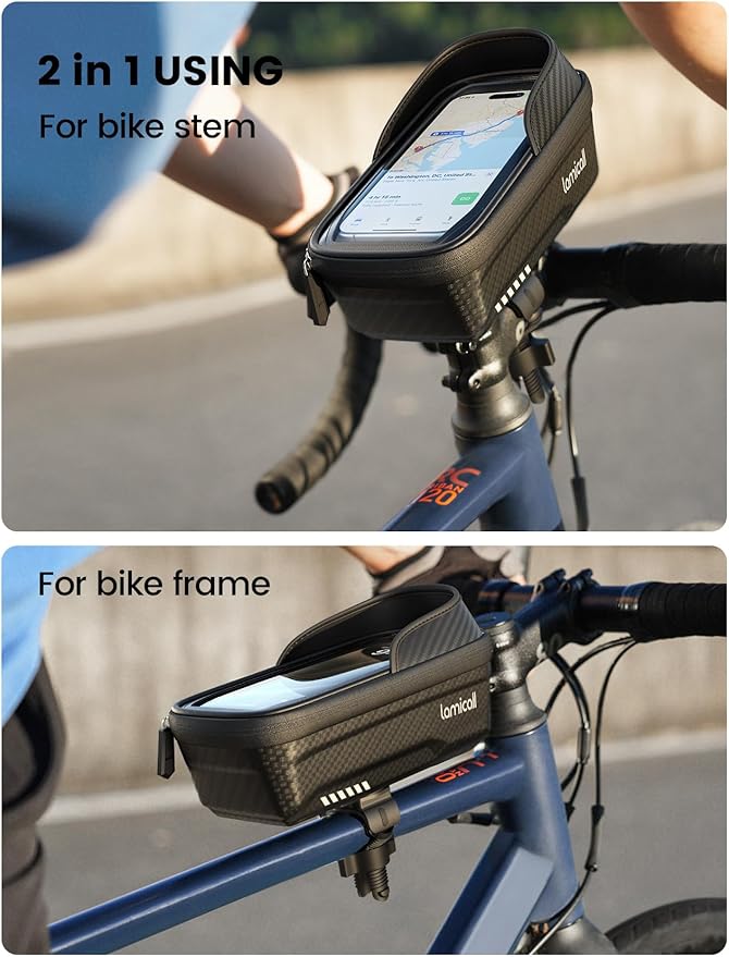 Lamicall Bike Frame Bag Waterproof - [1s Release] [2 in 1] Bike Phone Mount Holder, Bicycle Top Tube Bag, Cycling Pouch with Rain Cover, Bikes Accessories Gifts for Phones Under 7"