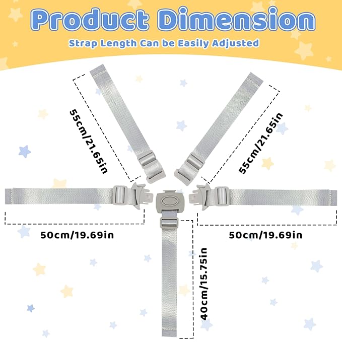 High Chair Straps Replacement Compatible with Graco Highchairs, Replacement Harness Straps for Most 5 Point High Chairs, Adjustable Universal High Chair Belt