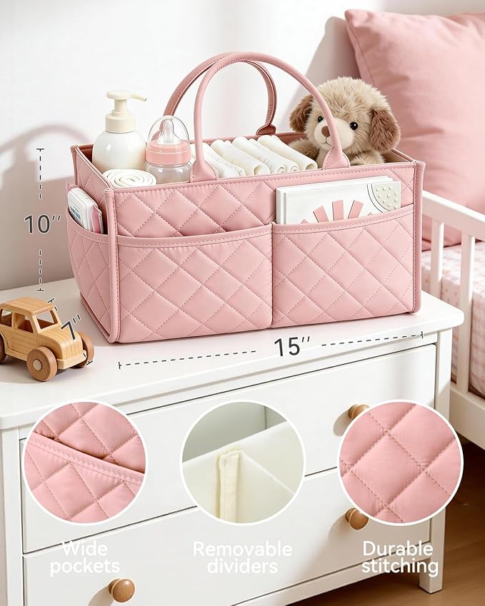 Baby Diaper Caddy Organizer – Spacious Storage Basket for Newborn Essentials, Nursery & Diaper Station, Registry Essential, Dusty Rose