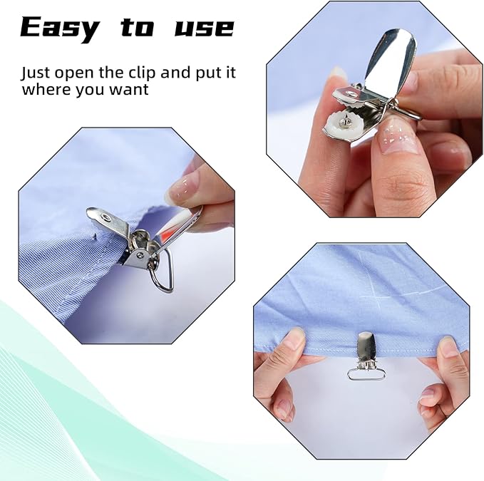 MELOTOUGH 1 Inch Suspender Clips Metal No Slip Suspender Clip with Plastic Gripping Teeth(White,10pcs)