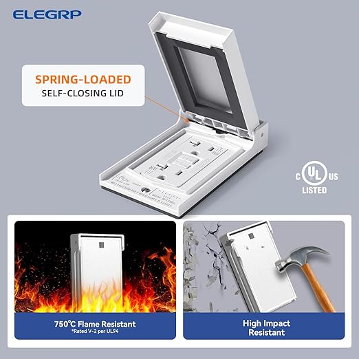 ELEGRP Outdoor GFCI Outlet Kit, with Weatherproof Cover and Box, 1 Gang, 20 Amp TRWR Self-Test GFI Receptacle, Vertical Outdoor Cover, Extra Duty Metallic Electrical Outlet Box, UL Listed, 1 Pack