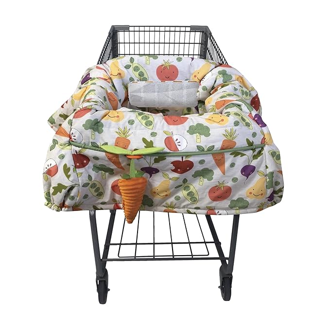 Boppy Shopping Cart Cover & High Chair Cover, Multi-Color Farmers Market, Cart Cover for Babies with Soft 360-Degree Coverage, SlideLine Toy Tether with Crinkle Leaf Toy Included, 6mo+
