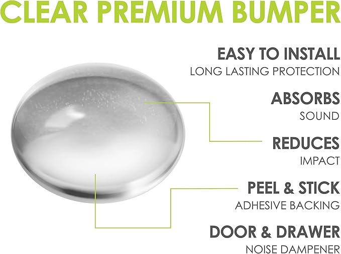 Slipstick Premium Cabinet Door Bumpers 1/2” Round Clear Adhesive Pads, Cabinet Stoppers, Rubber Bumpers for Drawers, Cupboards, Cutting Boards, Glass Tops, Picture Frames, Furniture, 40 Pcs Dampers