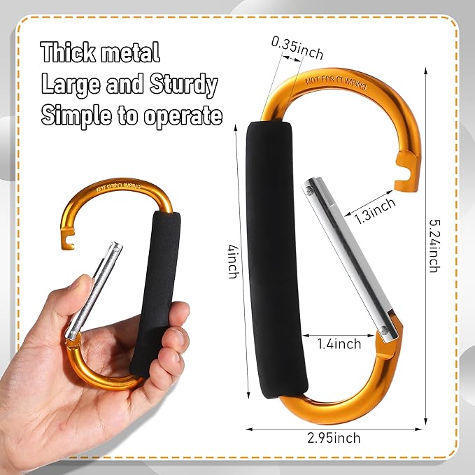 GOOTRADES 4 Pack Stroller Hooks, 5.3'' Large Carabiner Hooks for Pushchair Shopping Bag, 4 Colors Mommy Hook for Stroller
