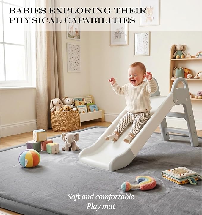 AEOCOO 60x80 Thick Baby Play Mat for Floor, 1.3" Memory Foam Infant Tummy Time Mat, Extra Large Soft Nursery Rug for Babies & Toddlers, Anti-Slip Cushioned Crawling Rug for Living Room, Grey