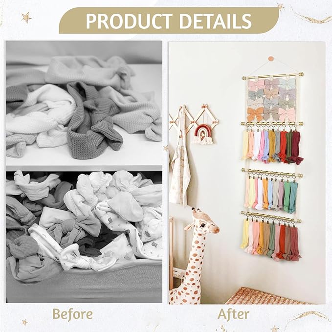 POVETIRE Headband Holder Hair Bows Organizer for Girls, Baby Headbands Hair Accessories Organizer Storage Wall Hanging Decor for Toddler Girls Room