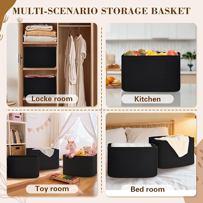 Degeyoyo Woven Storage Baskets, Baskets for Organizing, 3 Pack Woven Basket for Storage, Storage Baskets for Shelf, Towel, Toy, Book, Closet, Baby 15"×10"×9"