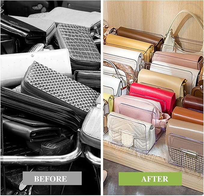 2 Pcs Purse Organizer for Closet, Acrylic Clear Purse Storage Organizers, Closet Organizers and Storage Purse Handbag Divider Holder, 4 Sections Purse Organizers Dividers in Bedroom Office (purple)
