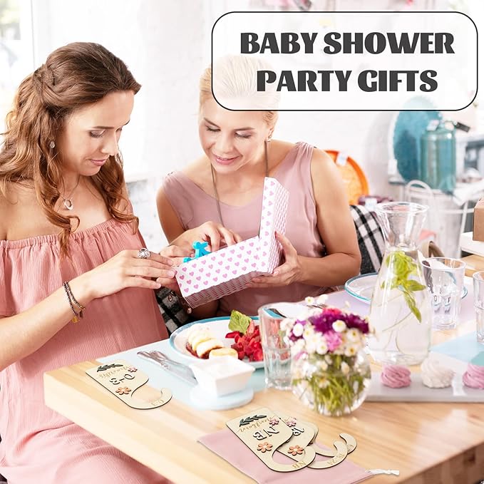 Whaline 7Pcs 3D Daisy Wood Baby Closet Size Dividers with Pink Velvet Bag Newborn to 24 Month Thicken Infant Wardrobe Hanger Organizers for Home Nursery Party Favors