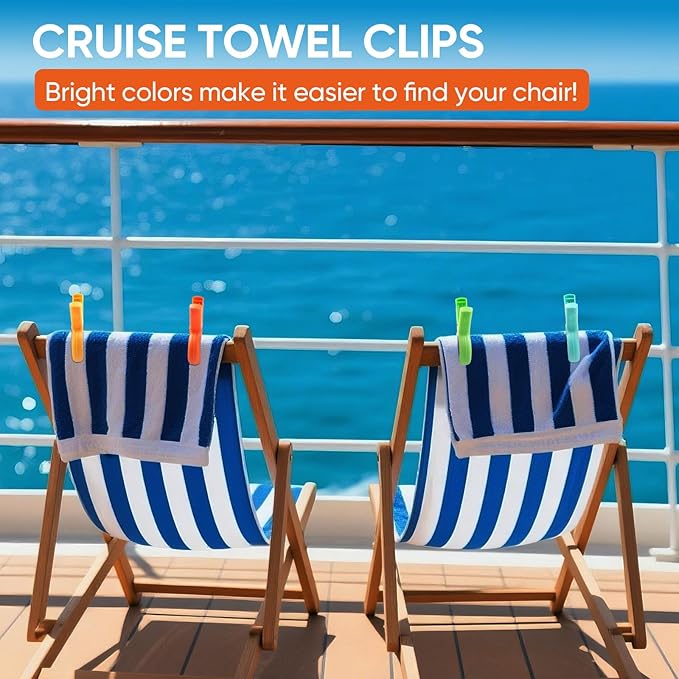 8 Pack Beach Towel Clips for Beach Chairs - Jumbo Size Beach Chair Clips for Pool Lounge Chairs, Cruise Essentials, Securely Hold Beach Towels, Blankets, Tent, Travel Vacation Must Have