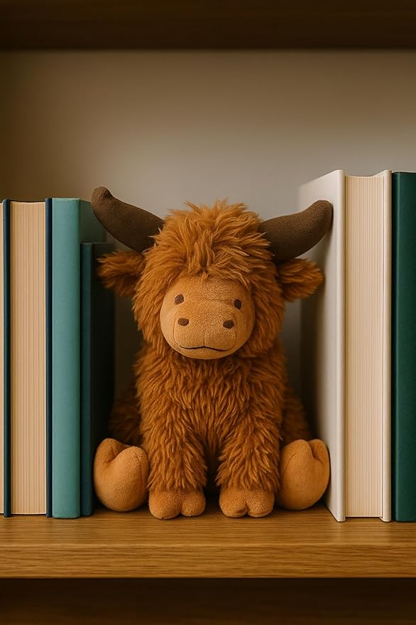 Highland Cow Door Stopper – Cute Weighted Animal Doorstop 2.2 lbs with Soft Faux Fur – Rustic Farmhouse Home Décor for Living Room, Bedroom, Nursery or Hallway