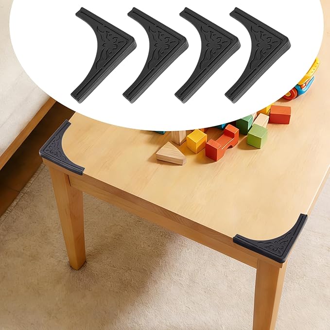 4 Pcs Safety Soft Corner Protectors Guards,Table Corner Protectors Proof Corners and Edge Protectors for Furniture Bookcases Drawers (Soft Black)