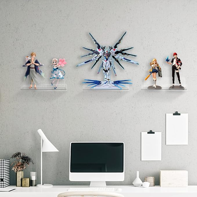 DingCo Floating Acrylic Shelves, 8X6 Inch Clear Wall Shelf, Small Plant Shelves, Picture and Toy Display Stand (No Drill, 2 Pack)