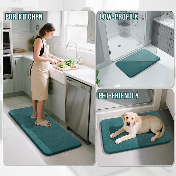 Yimobra Teal Bath Mat, Super Soft Absorbent Memory Foam Bathroom Rug Non Slip, Quick Dry, Machine Washable Floor Carpet for Tub Shower, Home Decor Accessories, 24x17