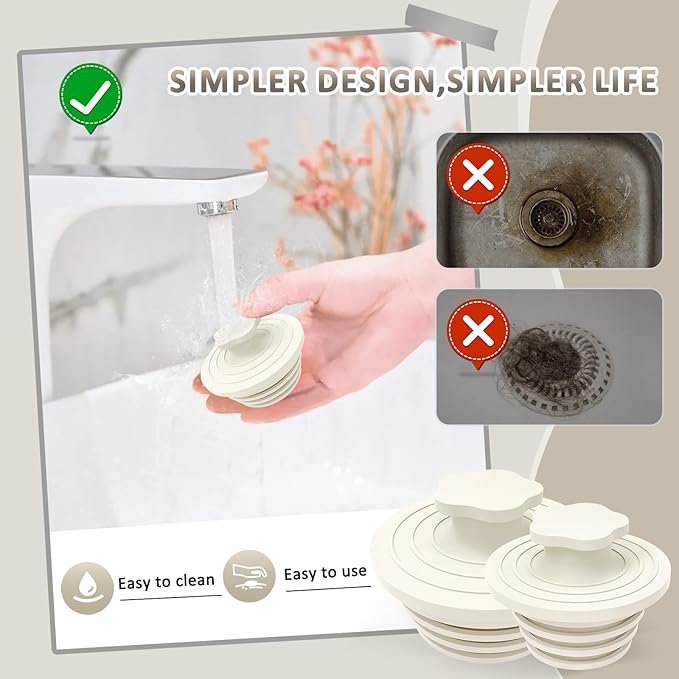 Bathtub Drain Stopper - 2 Pack Universal Shower Drain Cover & Sink Strainer, Tub Stopper Bathtub Drain for Bathroom, Tub, and Shower Drain - Easy Install Shower Drain (Beige)
