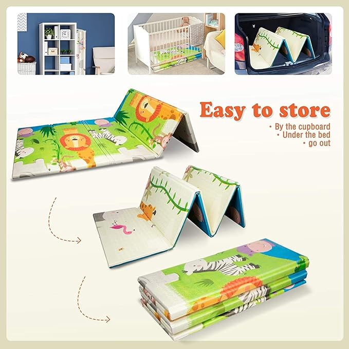 UANLAUO 71x59 Foldable Baby Play Mat for Floor - Thick Foam Kids Play Mat Playmats for Babies and Toddlers, Large Non-Toxic Tummy Time and Crawling Playmat, Reversible Portable Anti-Slip Floor Mats