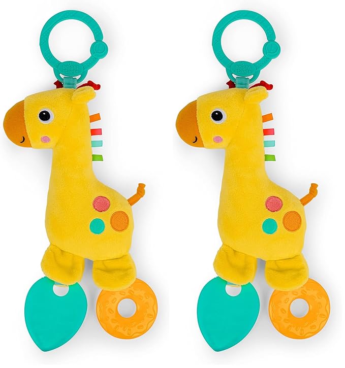 Bright Starts Safari Soother Rattle & Teether Toy for Stroller and On-The-Go - Giraffe - Unisex, Newborn + (Pack of 2)
