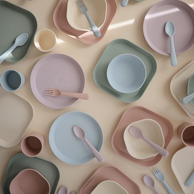 mushie Flatware Fork and Spoon Set For Kids | Made in Denmark (Powder Blue)