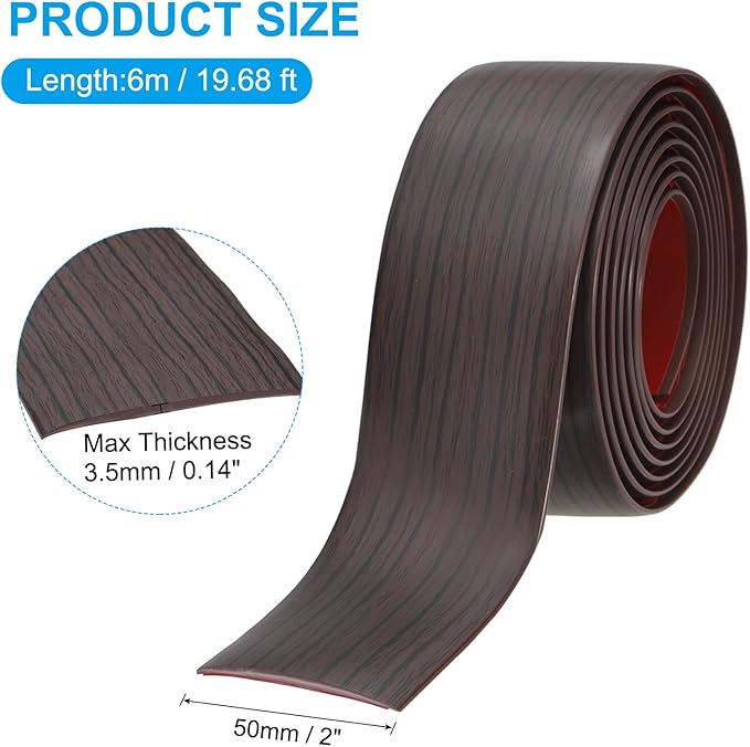 PATIKIL Self Adhesive Floor Transition Strip 20 ft x 2" Vinyl Flat Divider Flooring for Joining Floor Gaps Carpet Transition Floor Tiles, Black Walnut