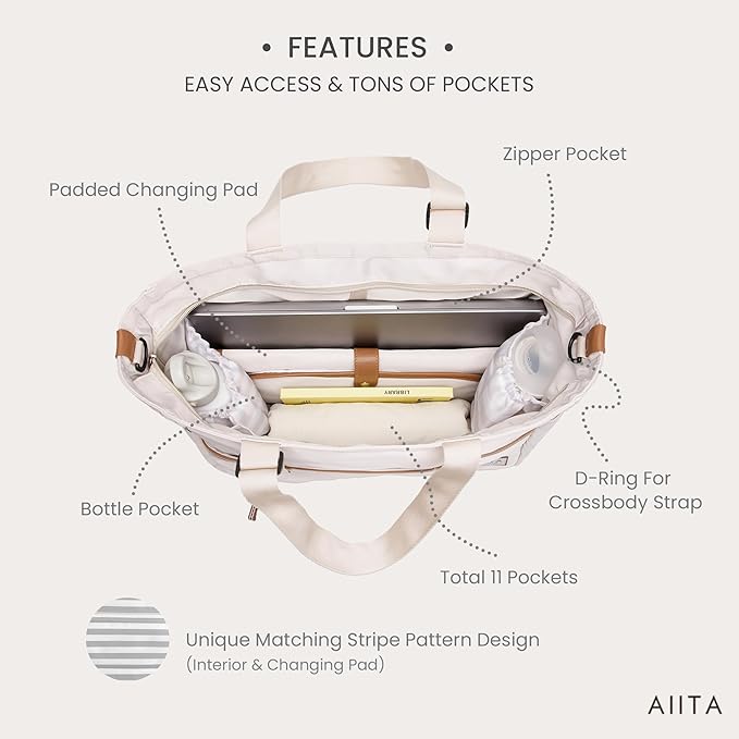 AIITA Diaper Bag Tote,Baby Diaper Bags,Convertible Diaper Bag Backpack,Crossbody Tote Bag for Women,Stylish Shoulder Bag with Changing Pad,Baby Registry, Work Tote,Travel Gym Bag,White