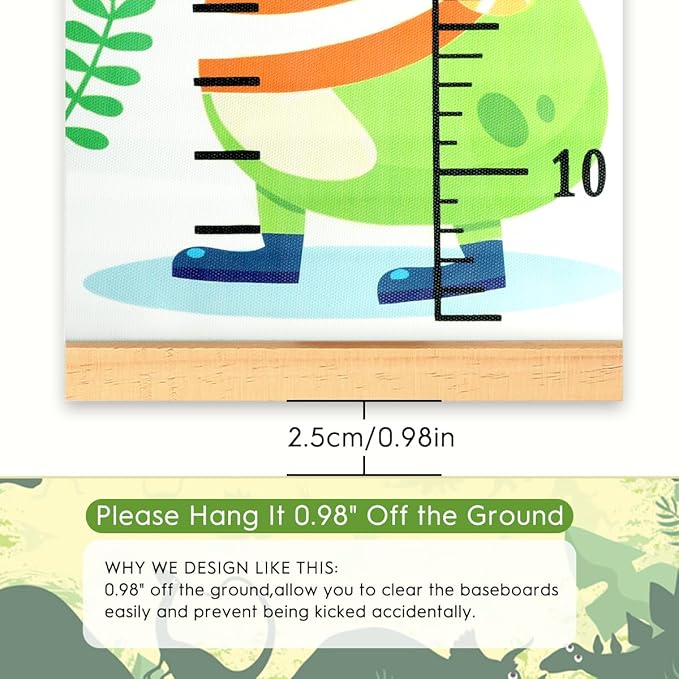 Mibote Baby Growth Height Chart Handing Ruler Wall Decor for Kids, Canvas Removable Height Growth Chart 79" x 7.9" (Dinosaur)