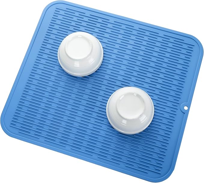 MicoYang Silicone Dish Drying Mat for Multiple Usage,Easy clean,Eco-friendly,Heat-resistant Silicone Mat for Kitchen Counter or Sink,Refrigerator or Drawer Liner Lichen BlueL XL 18 inches x 16 inches