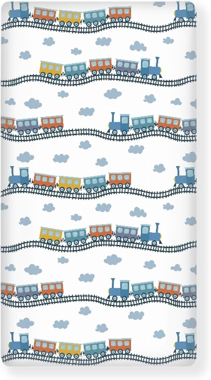 Colorful Train Fitted Crib Sheet for Boys Girls Cartoon Trains Baby Sheet for Standard Crib and Toddler Watercolor Steam Trains Nursery Bed Mattress Sheets 28"x52"