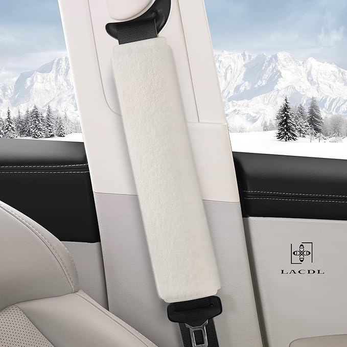 LACDL Extra Long Seatbelt Covers Super Soft Furry for Adults Kids Women & Men, Thick Plush Full Car Seat Belt Cushion, Fluffy Shoulder Pad Protector, Auto Interior Accessories, Off White, 13in, 2pcs
